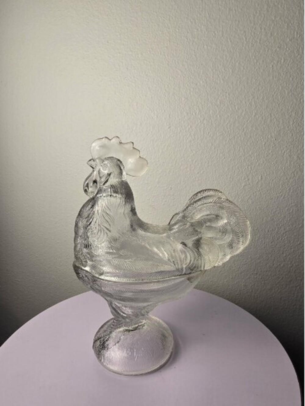 Vintage Clear Glass Rooster Candy Dish with Lid